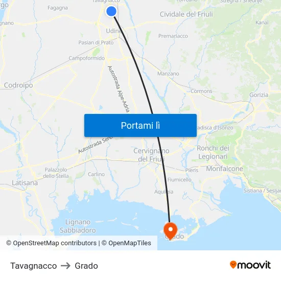 Tavagnacco to Grado map