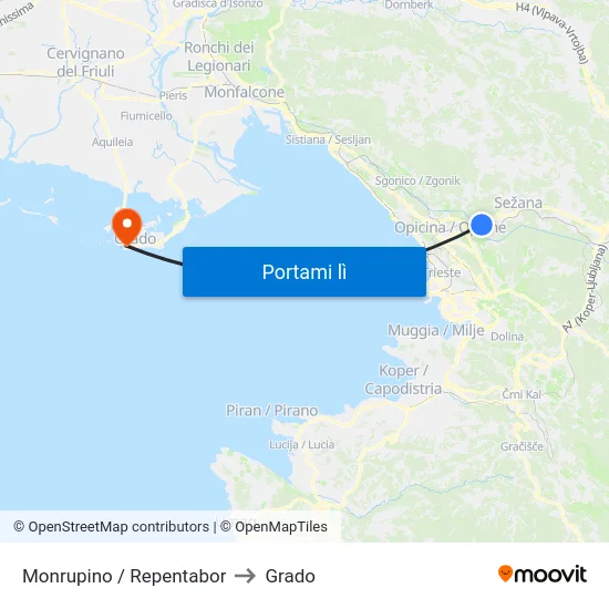 Monrupino / Repentabor to Grado map