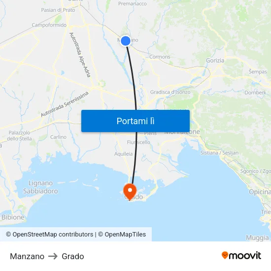 Manzano to Grado map