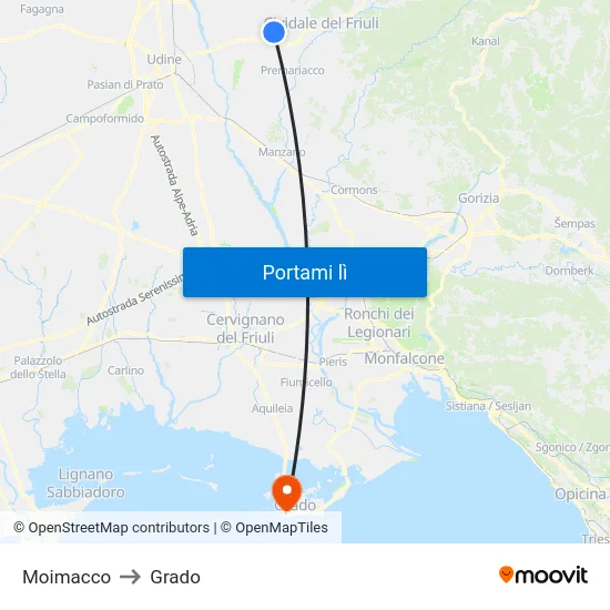 Moimacco to Grado map