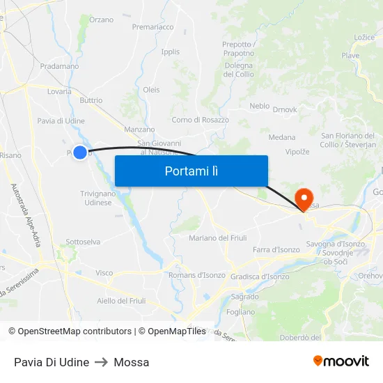 Pavia Di Udine to Mossa map