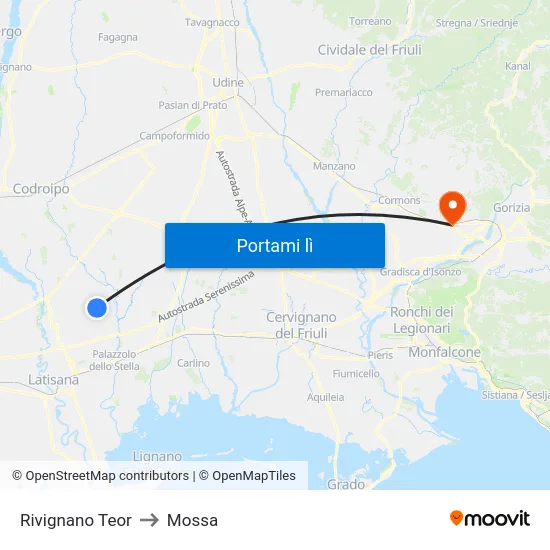 Rivignano Teor to Mossa map