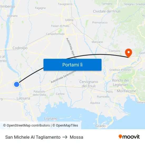 San Michele Al Tagliamento to Mossa map
