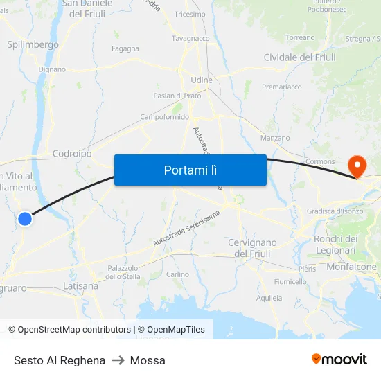 Sesto Al Reghena to Mossa map