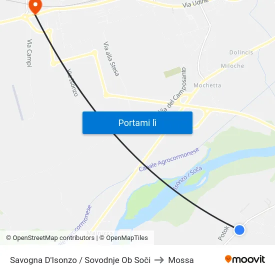 Savogna D'Isonzo / Sovodnje Ob Soči to Mossa map