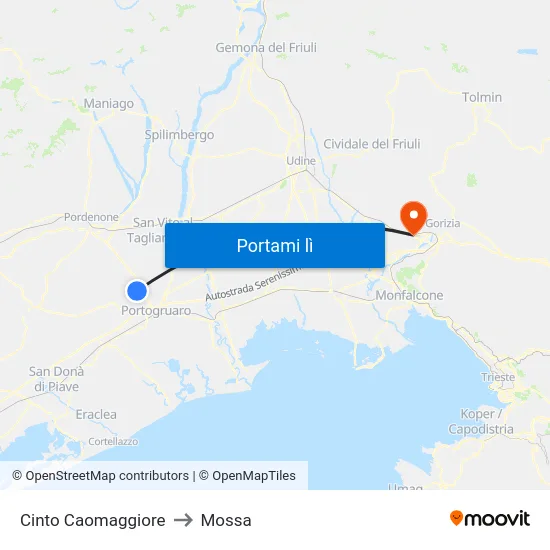 Cinto Caomaggiore to Mossa map