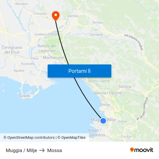 Muggia / Milje to Mossa map