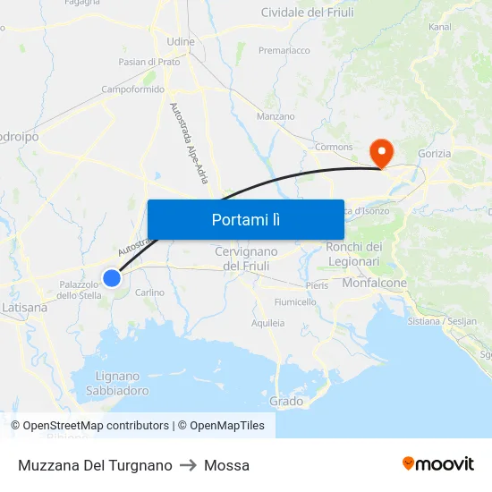 Muzzana Del Turgnano to Mossa map