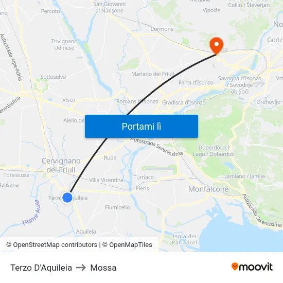 Terzo D'Aquileia to Mossa map