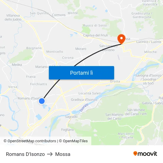 Romans D'Isonzo to Mossa map