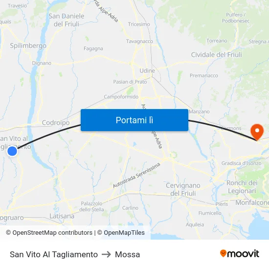 San Vito Al Tagliamento to Mossa map