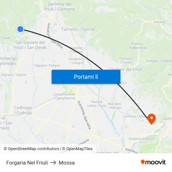 Forgaria Nel Friuli to Mossa map
