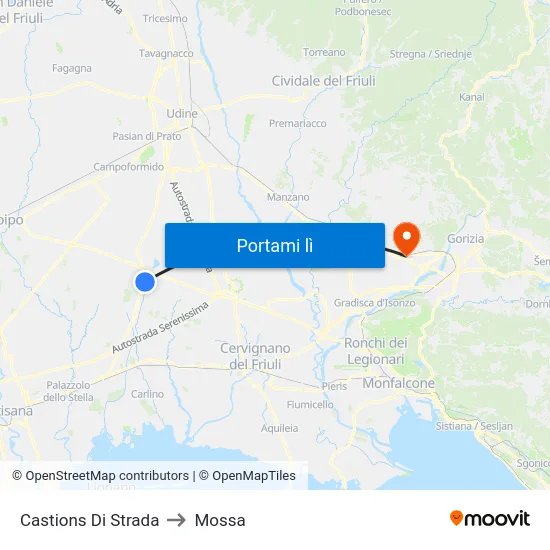 Castions Di Strada to Mossa map