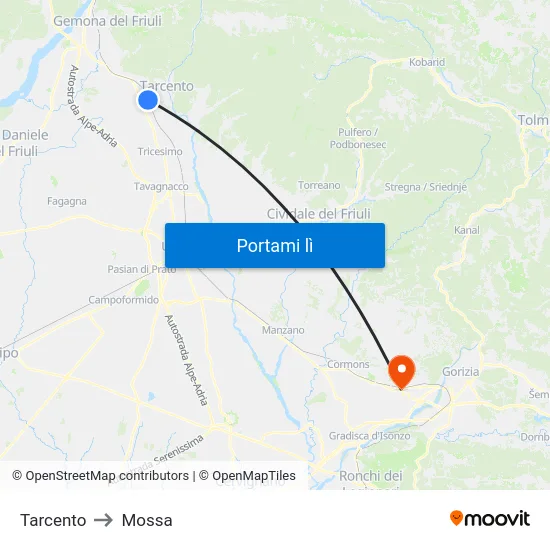 Tarcento to Mossa map