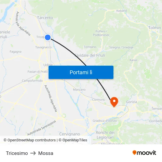Tricesimo to Mossa map
