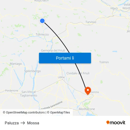 Paluzza to Mossa map