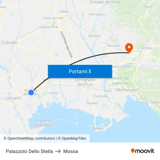 Palazzolo Dello Stella to Mossa map