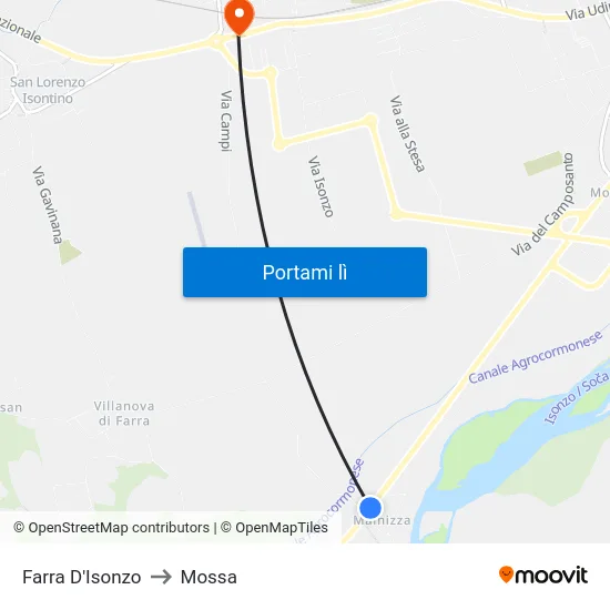 Farra D'Isonzo to Mossa map