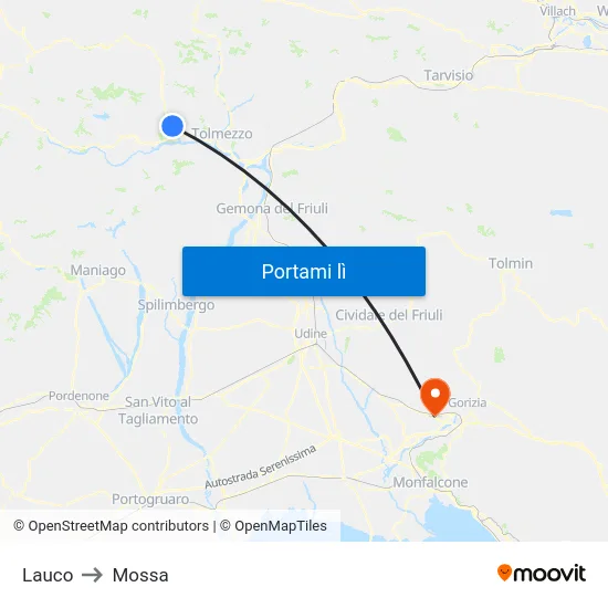 Lauco to Mossa map