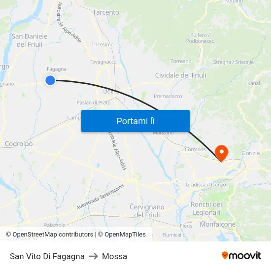 San Vito Di Fagagna to Mossa map