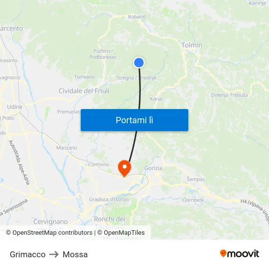 Grimacco to Mossa map