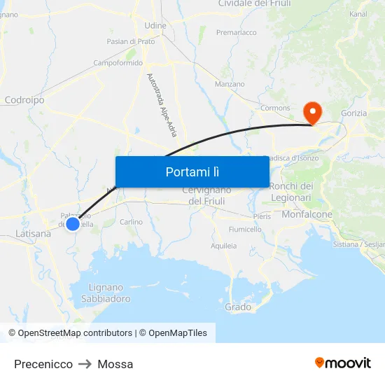 Precenicco to Mossa map