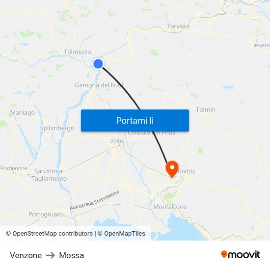 Venzone to Mossa map
