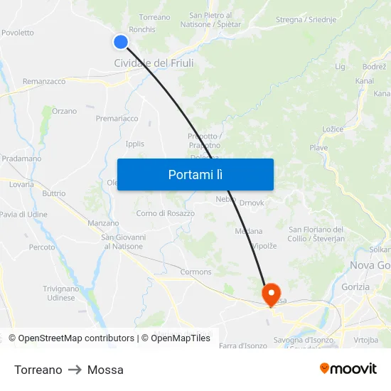 Torreano to Mossa map