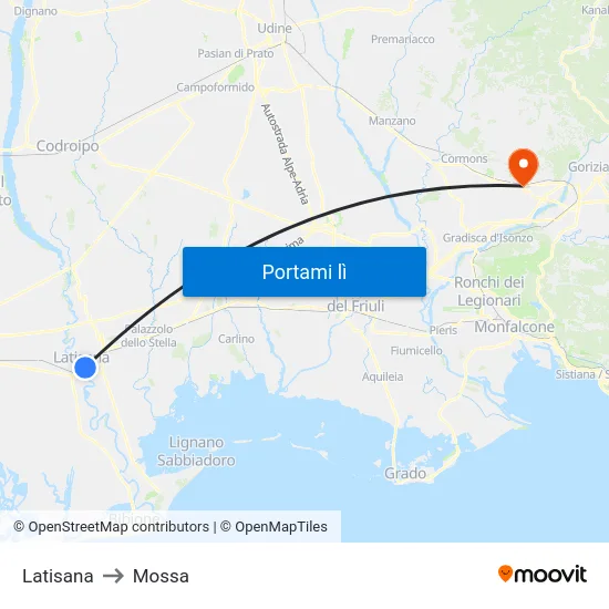 Latisana to Mossa map