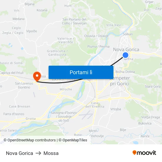 Nova Gorica to Mossa map