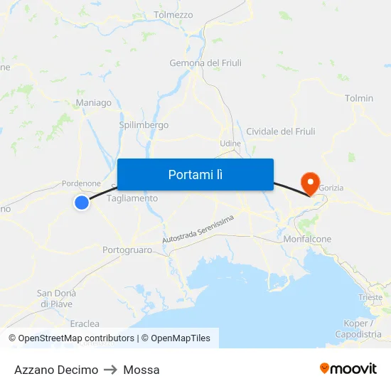 Azzano Decimo to Mossa map