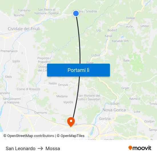 San Leonardo to Mossa map