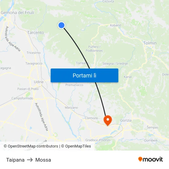 Taipana to Mossa map