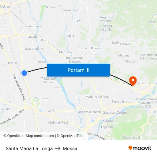 Santa Maria La Longa to Mossa map