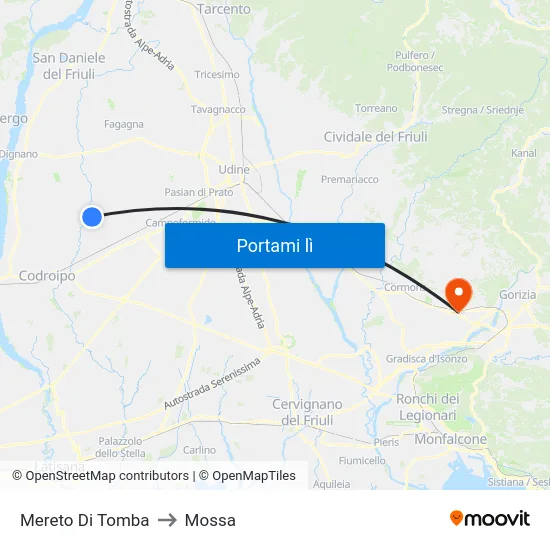 Mereto Di Tomba to Mossa map