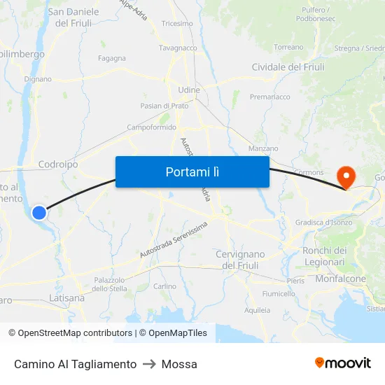 Camino Al Tagliamento to Mossa map