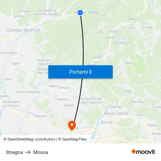 Stregna to Mossa map