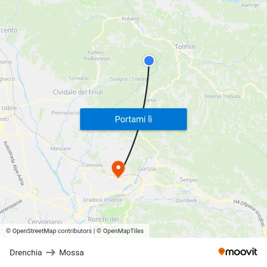 Drenchia to Mossa map