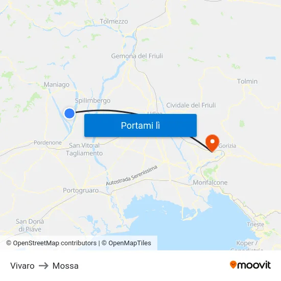 Vivaro to Mossa map