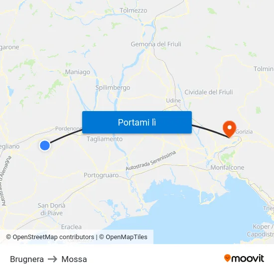 Brugnera to Mossa map