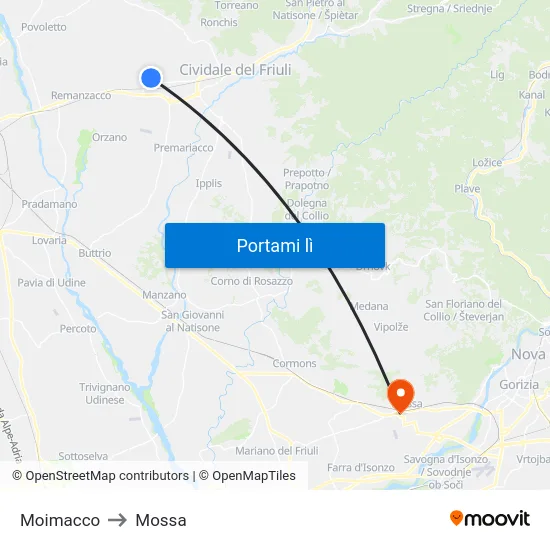 Moimacco to Mossa map