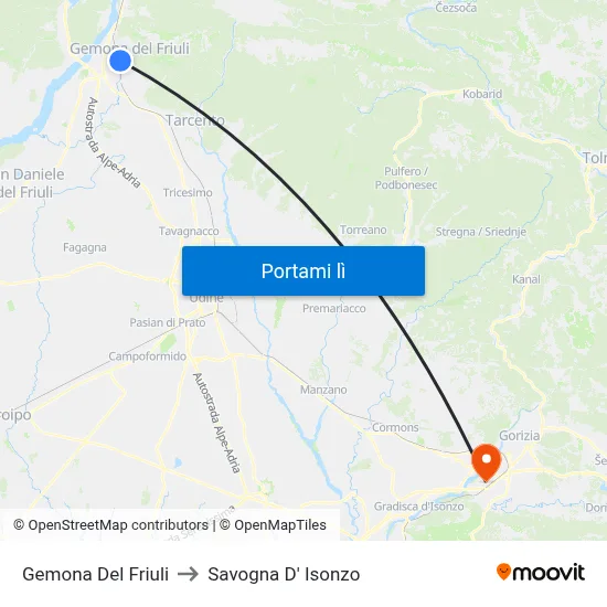 Gemona Del Friuli to Savogna D' Isonzo map