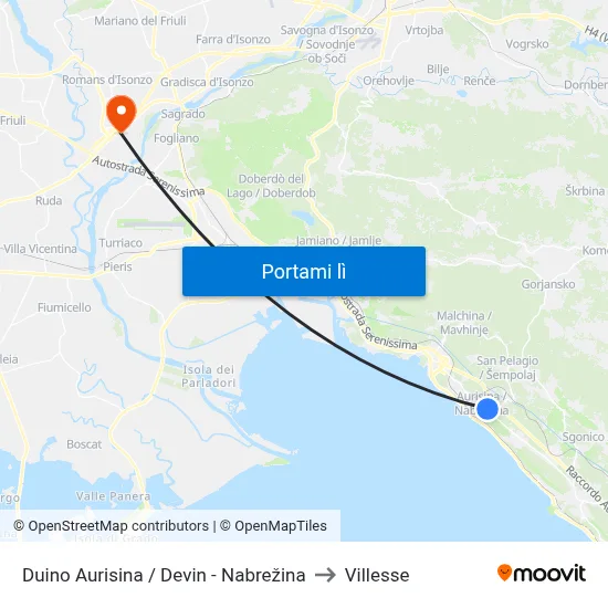 Duino Aurisina / Devin - Nabrežina to Villesse map