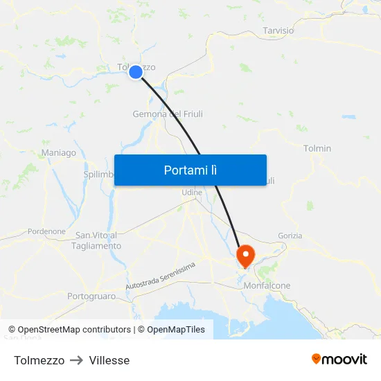 Tolmezzo to Villesse map