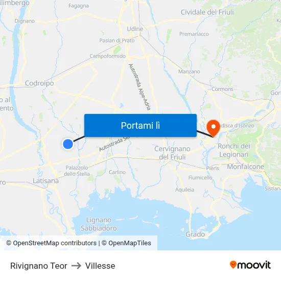 Rivignano Teor to Villesse map