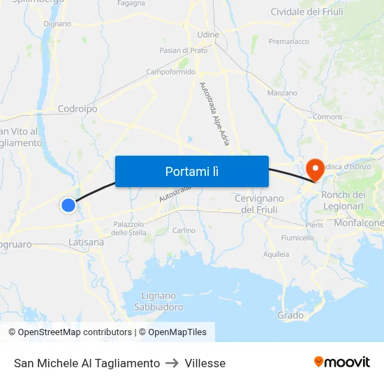 San Michele Al Tagliamento to Villesse map