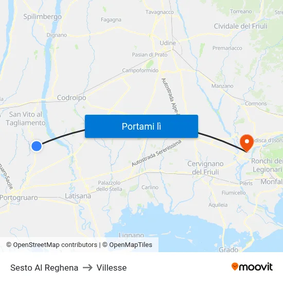 Sesto Al Reghena to Villesse map