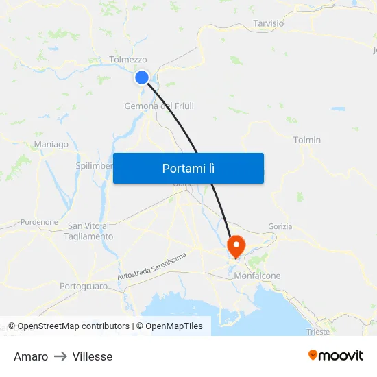 Amaro to Villesse map