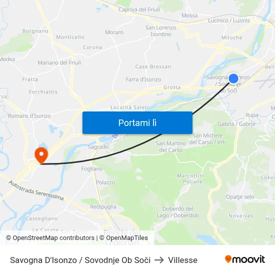 Savogna D'Isonzo / Sovodnje Ob Soči to Villesse map