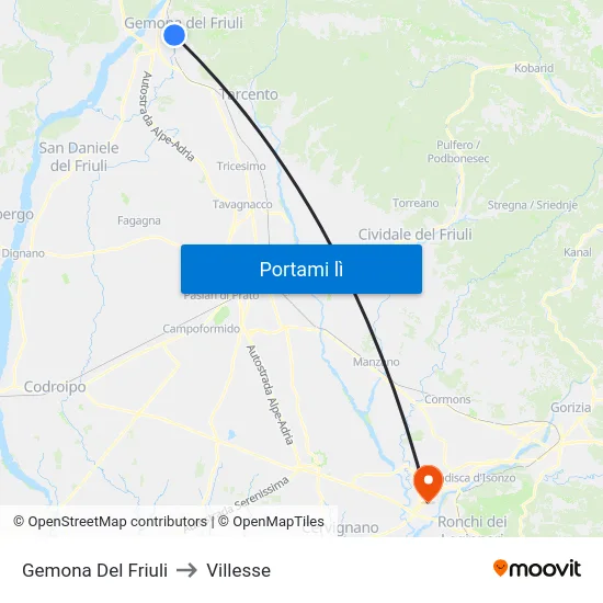 Gemona Del Friuli to Villesse map